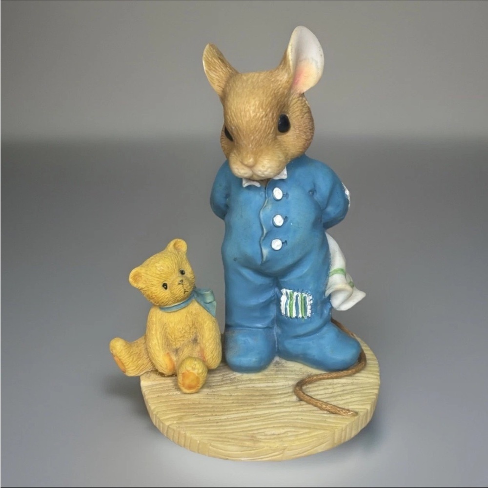 Enesco Baby Brown Mouse Figurine with Yellow Bear
